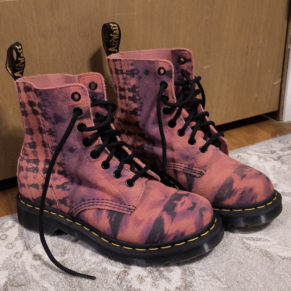 Dr. Martens Pink and Black Tie-Dye Combat Boots